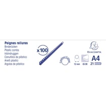Boite 100 reliures spirales plastique 12mm - Noir - Exacompta
