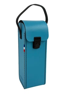 Sacoche rigide bleu aqua pour 3 boules de pétanque + cochonnet avec poignée en cuir - Maroquinor