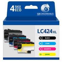 Pack compatible BROTHER LC424 4 cartouches - 123CONSOMMABLES