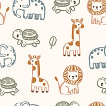 Tissu Sweat léger French Terry envers gratté mignons animaux sur fond Blanc cassé