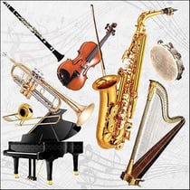 Lot de 4 serviettes en papier découpage collage 33 cm INSTRUMENTS DE MUSIQUE D 105 XL