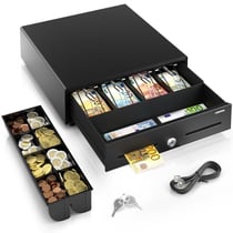 Tiroir Caisse 34x33x10 cm- Compatible avec Caisse Enregistreuse RJ11, 8 compartiments Monnaie & 4 billets, Métal Robuste- ACROPAQ
