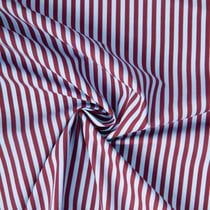 Tissu Coton imprimé Arty Edouard rayé bleu ciel sur fond Bordeaux
