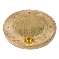 Porte-encens fleur de vie en bois de manguier
