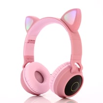 Casque Bluetooth Oreilles De Chat Pliable Avec LED Et Micro Pour Enfants Et Adultes Rose YONIS