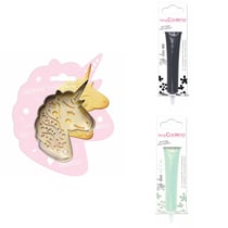 Kit pour biscuit en relief Licorne + 2 Stylos au chocolat noir et vert d'eau