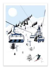 Affiche 50 x 70 cm -  Sur le télésiège - LPX Illustration