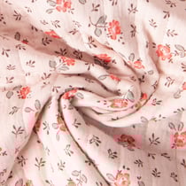 Tissu Double gaze de Coton Matelassé réversible Fleuris Olymp sur fond Pêche