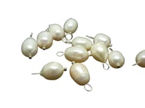 4 Breloques perle d'eau douce naturelle 17mm, attache en laiton platine