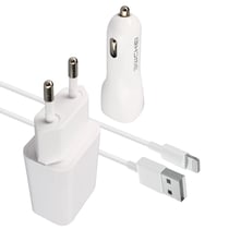 Avizar Pack Chargeur Secteur et Allume Cigare PD 3.0 2.1A avec Câble Lightning Blanc