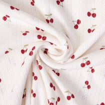 Tissu Jersey 100% Coton ajouré Baby petites cerises sur fond Ecru