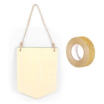 Fanion bois à suspendre 20 x 15 cm + masking tape doré à paillettes 5 m