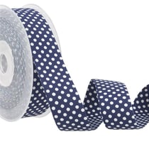 Bobine 15m Ruban pois polyester Bleu Marine et blanc