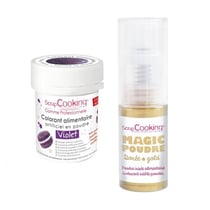 Colorant alimentaire Violet + Poudre alimentaire irisée dorée