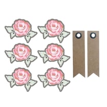 Autocollants 3D Rose romantique contour gris + 20 étiquettes kraft Fanion