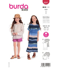 Patron Burda 9247 - Robe et une blouse avec des manches raglan du 5 au 10 ans taille n°FR 5-10 ans