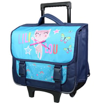 Cartable à roulettes Lililou Chat 38 CM Trolley Haut de gamme Bleu