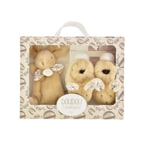 Lapin Doudou - Coffret cadeau Chaussons et Doudou Beige 15 cm