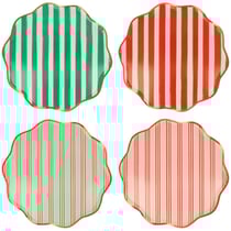 8 Assiettes Festives à Rayures avec Finition Dorée