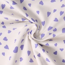 Tissu Sweat léger French Terry Capucine cœurs Violets sur fond Blanc