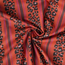 Tissu Toile de Coton Demi natté Leoli Léo rayé sur fond Terracotta