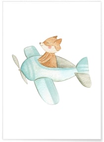 Affiche Enfant Renard Avion | A3 : 29,7x42cm