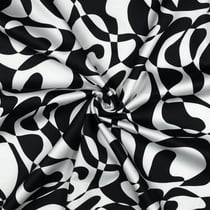 Tissu Coton satiné Iris motif abstrait Noir sur fond Blanc