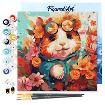 Mini Peinture par Numéros Figured'Art 20x20cm avec cadre Hamster fantaisie et fleurs - Petit Format