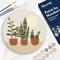 Peinture par Numéro sur disque en bois Figured'Art - Plantes grasses - Kit de Loisir Créatif DIY Numéro d'Art Complet - 30cm de diamètre