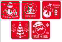 Pochoirs Noël et Bonne année 15x15cm 5 pièces