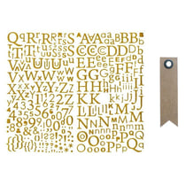 Alphabet autocollant paillettes doré + 20 étiquettes kraft Fanion