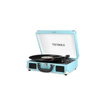 Platine vinyle portable The Journey avec plateau tournant à 3 vitesses, turquoise