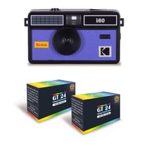 KODAK i60 - Appareil Photo Réutilisable 35mm, Style Rétro, Sans Mise au Point, Flash Intégré Pop-up - Noir et Bleu + 2 Pellicules Couleur 24 Expositions