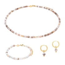 Collier, bracelet et boucles d'oreilles Serena en pierres Agate Botswana