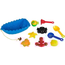 Bateau de plage garni 10 pieces : arrosoir, moules, outils - jouets de plage