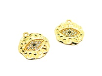 1 Breloque martelée irrégulière - oeil zircons - 14*13mm - plaqué or 18K