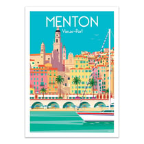Affiche 50x70 cm - Menton Vieux-Port - Raphael Delerue