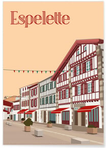 Affiche ville Espelette | A3 : 29,7x42cm