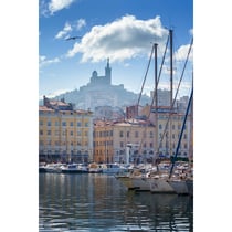 Tableau sur toile Marseille - Voiliers et Notre-Dame de la Garde 30x45 cm