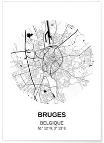 Affiche Carte Bruges | A3 : 29,7x42cm