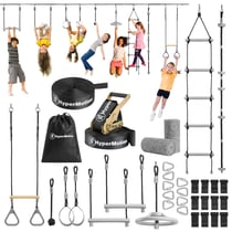 Parcours D'escalade Enfant Course d'obstacles - 9 Obstacles, Barres de Trapèze, Anneaux Gymnastique