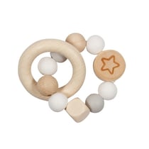 Hochet en bois et silicone étoile gris blanc