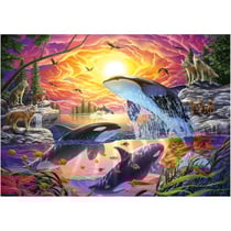 Puzzle famille de loup au bord de l'océan avec orques et poissons 4000 pièces - collection mer et paysage - educa - 20259