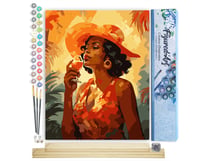 Peinture par Numéro Figured'Art - Femme buvant un verre Art Déco - Kit de Loisir Créatif DIY Numéro d'Art Complet - 40x50cm toile roulée + châssis en bois à monter