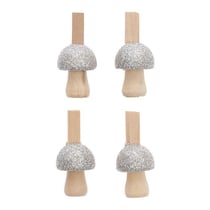 8 pinces champignons en bois pailletées argentées 3 x 2,3 cm
