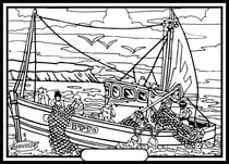 Tableau velours a colorier Bateau de pêche Sericolor