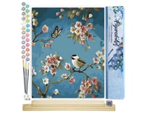 Peinture par Numéro Figured'Art - Oiseau et Papillon - Kit de Loisir Créatif DIY Numéro d'Art Complet - 40x50cm toile roulée + châssis en bois à monter