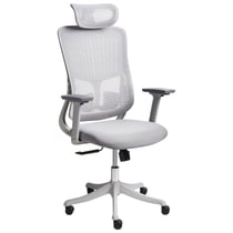 Chaise de Bureau en Maille Gris Accoudoirs et Appui-tête Réglables Hauteur du Siège Base Pivotante Dossier Inclinable