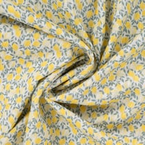 Tissu Voile de Coton digital brodé Ava petits citrons sur fond Ecru