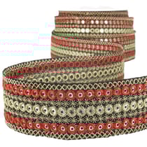 Bobine 10m Galon ronds brodés Rouge/or 38mm